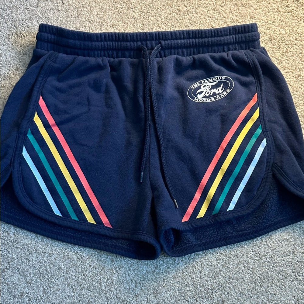 Hybrid Apparel Women's Navy Shorts with Colorful Stripes